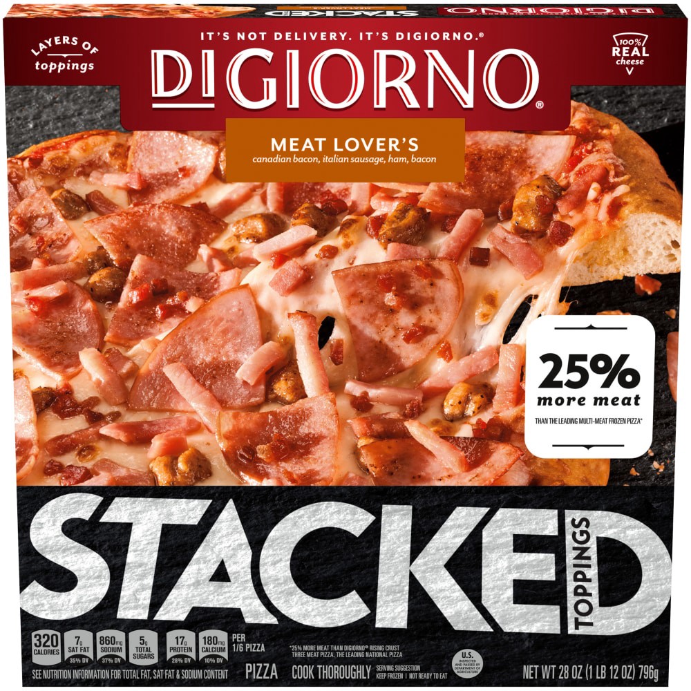 slide 1 of 10, DiGiorno Stacked Toppings Meat Lover's Pizza, 28 oz