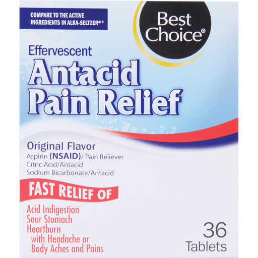 slide 1 of 1, Best Choice Effervescent Antacid Pain Relief Original Flavor Tablets, 36 ct