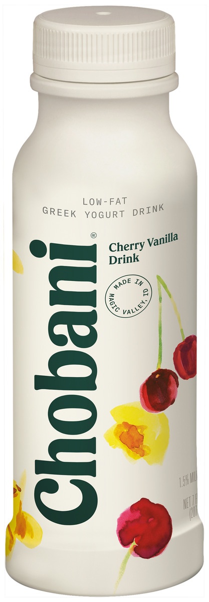 slide 1 of 6, Chobani Cherry Vanilla Low-Fat Greek Yogurt Drink, 7 fl oz