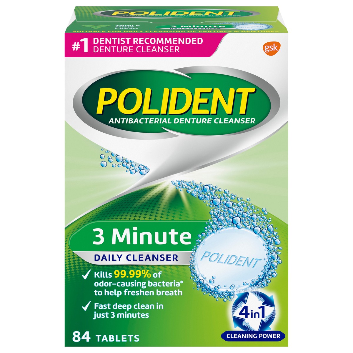 slide 1 of 9, Polident 3 Minute Denture Cleanser Tablets - 84 Count, 84 ct