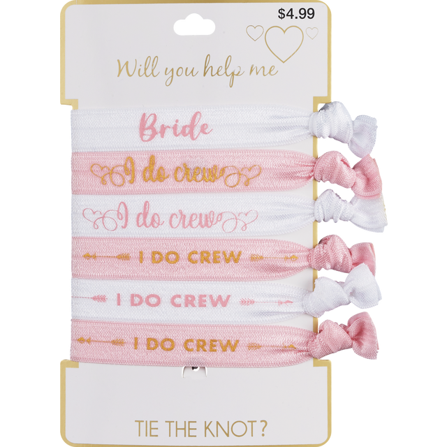 slide 1 of 1, 6 Pc Hair Tie Pink/White, 6 ct