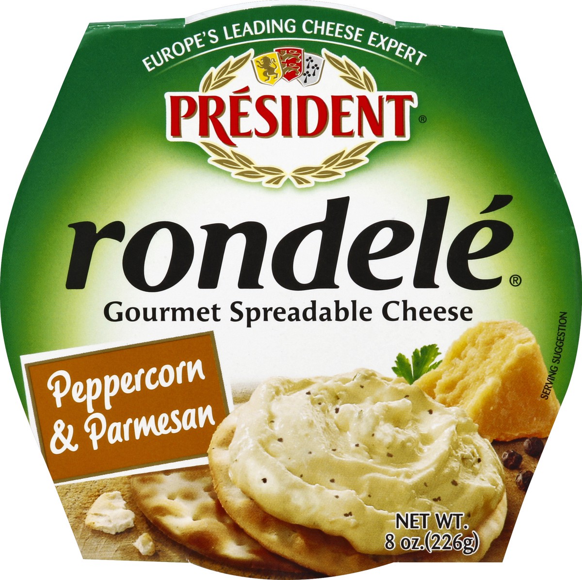 slide 2 of 6, President Rondele Peppercorn & Parmesan Gourmet Spreadable Cheese, 8 oz