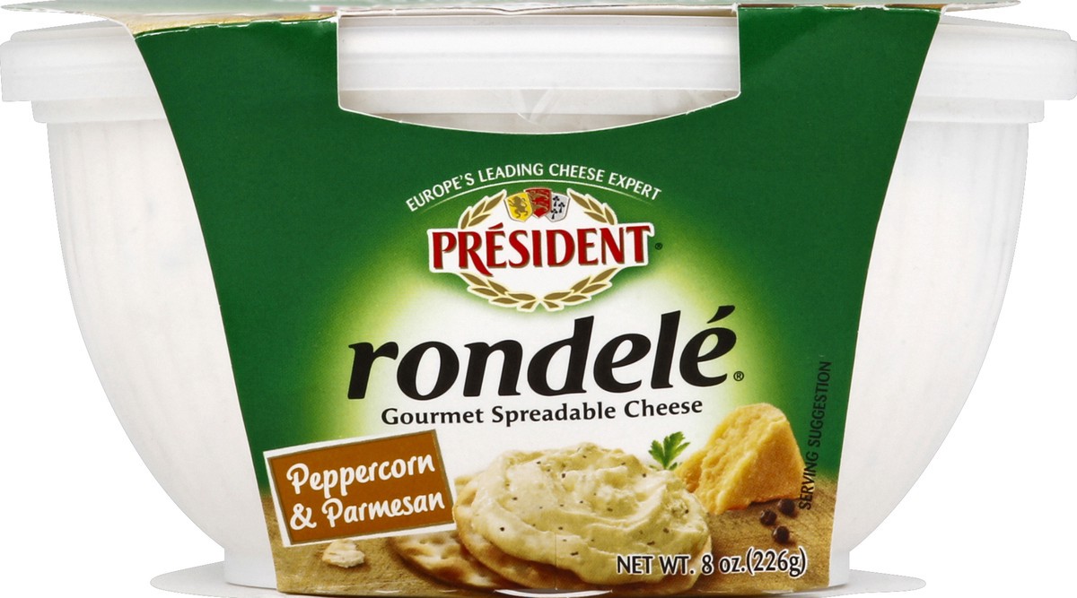 slide 5 of 6, President Rondele Peppercorn & Parmesan Gourmet Spreadable Cheese, 8 oz