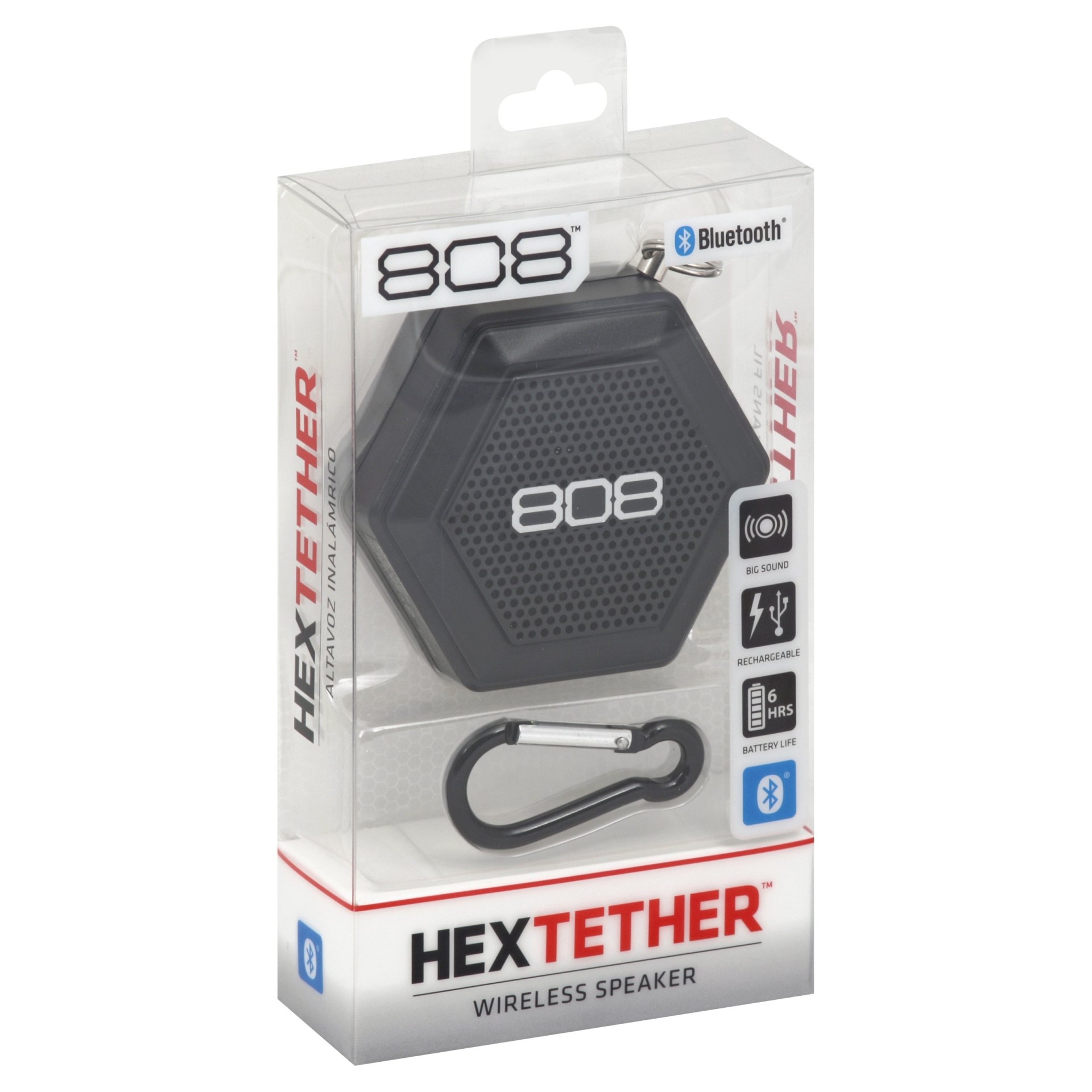 slide 1 of 1, 808 Black Hex Tether Bluetooth Wireless Speaker, 1 ct