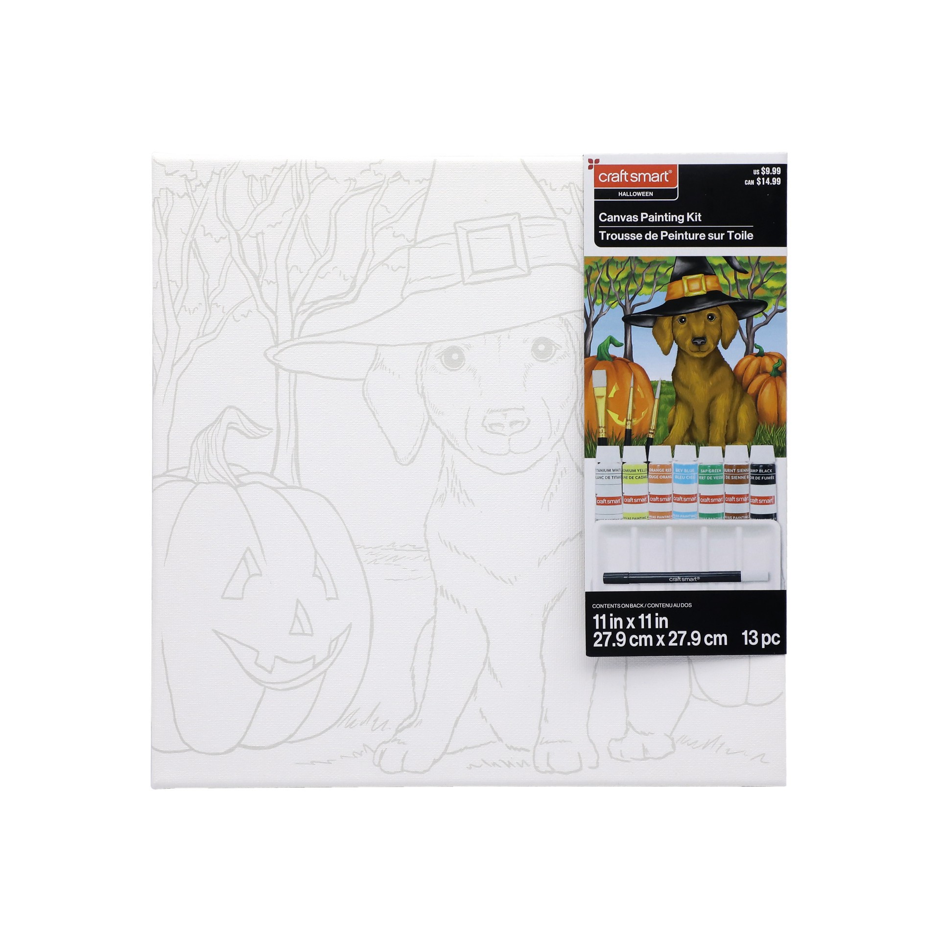 slide 3 of 5, 11" X 11" Trick-Or-Treat Puppy Canvas Painting Kit By Craft Smart, 11 in x 11 in