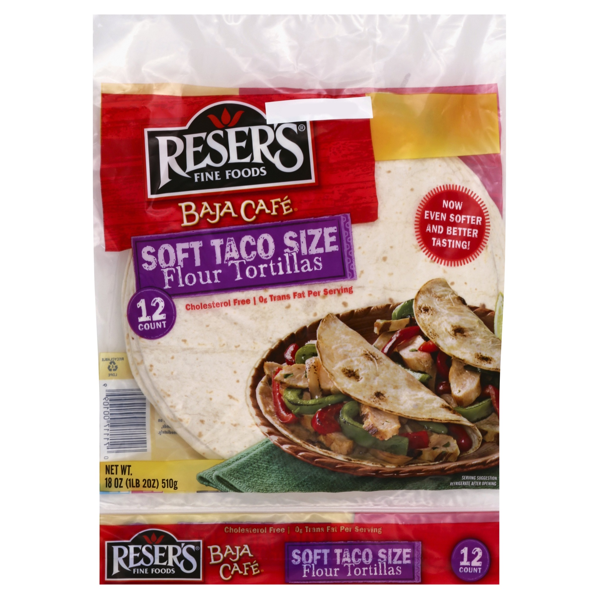 slide 1 of 5, Reser's Baja Cafe Soft Taco Size 12 Ct Flour Tortillas 18 Oz Bag, 