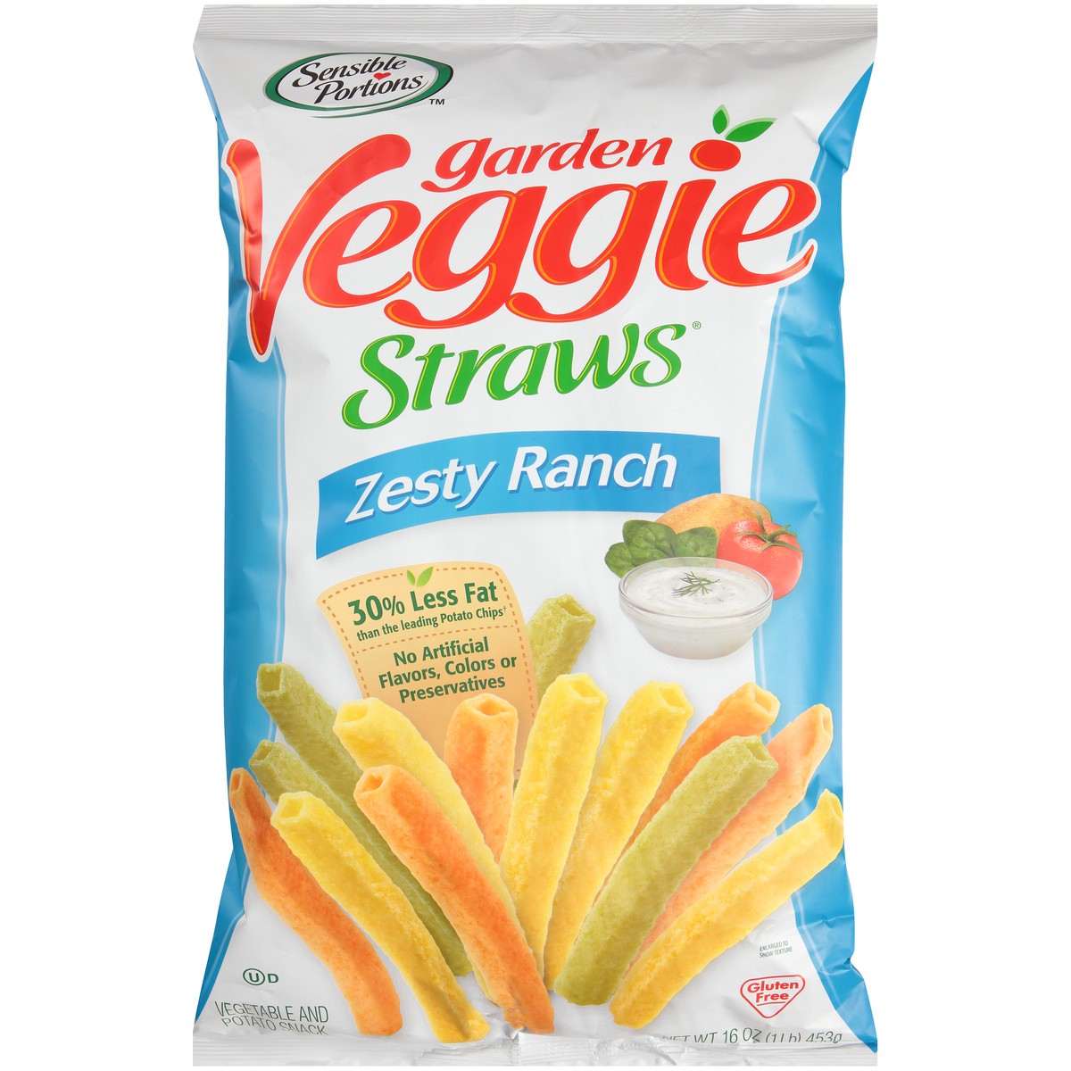 slide 1 of 1, Sensible Portions Garden Veggie Straws Zesty Ranch Vegetable & Potato Snack 16 oz. Bag, 16 oz