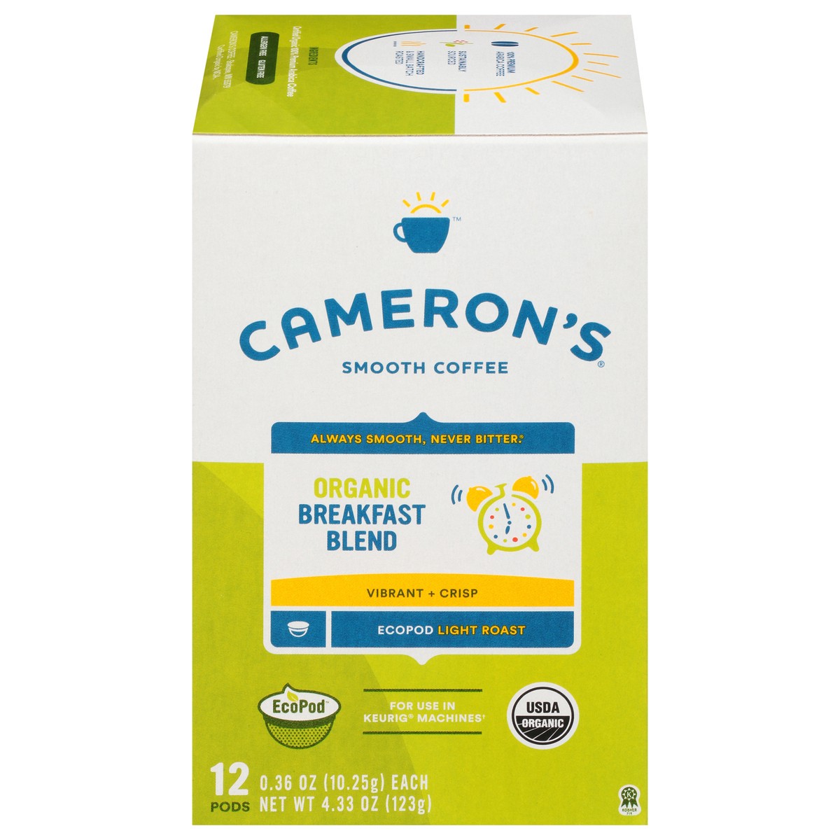 slide 1 of 13, Cameron's Ecopod Light Roast Organic Breakfast Blend Coffee 12 - 0.36 oz Pods, 12 ct