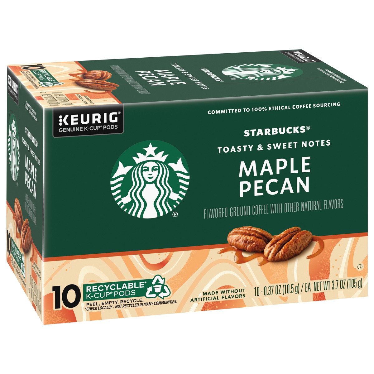 slide 5 of 8, Starbucks Coffee K-Cup Pods, Maple Pecan Flavored Coffee, Naturally Flavored, 100% Arabica, 1 box (10 pods), 3.7 oz