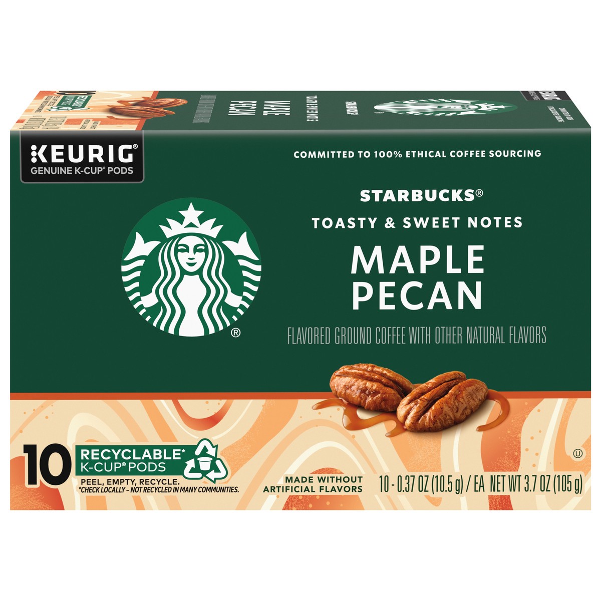 slide 1 of 8, Starbucks K-Cup Pods Ground Maple Pecan Coffee 10 - 0.37 oz Pods, 10 ct