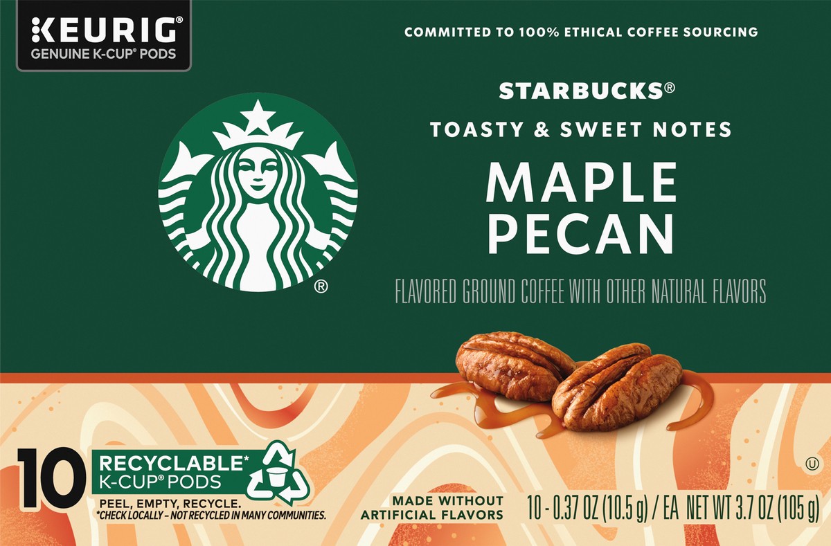 slide 3 of 8, Starbucks Coffee K-Cup Pods, Maple Pecan Flavored Coffee, Naturally Flavored, 100% Arabica, 1 box (10 pods), 3.7 oz