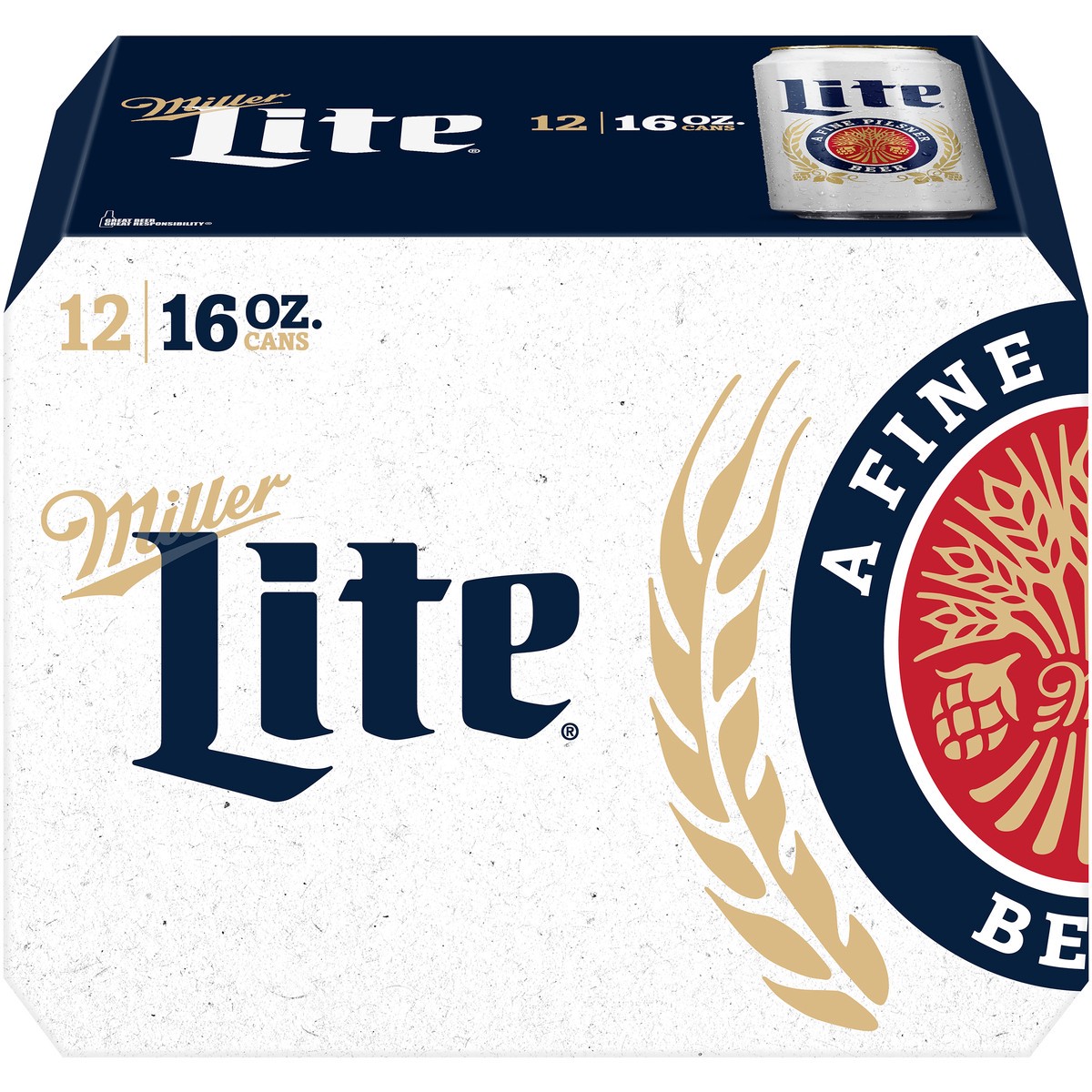 slide 1 of 7, Miller Lite American Light Lager Beer, 4.2% ABV, 12-pack, 16-oz beer cans, 384 oz