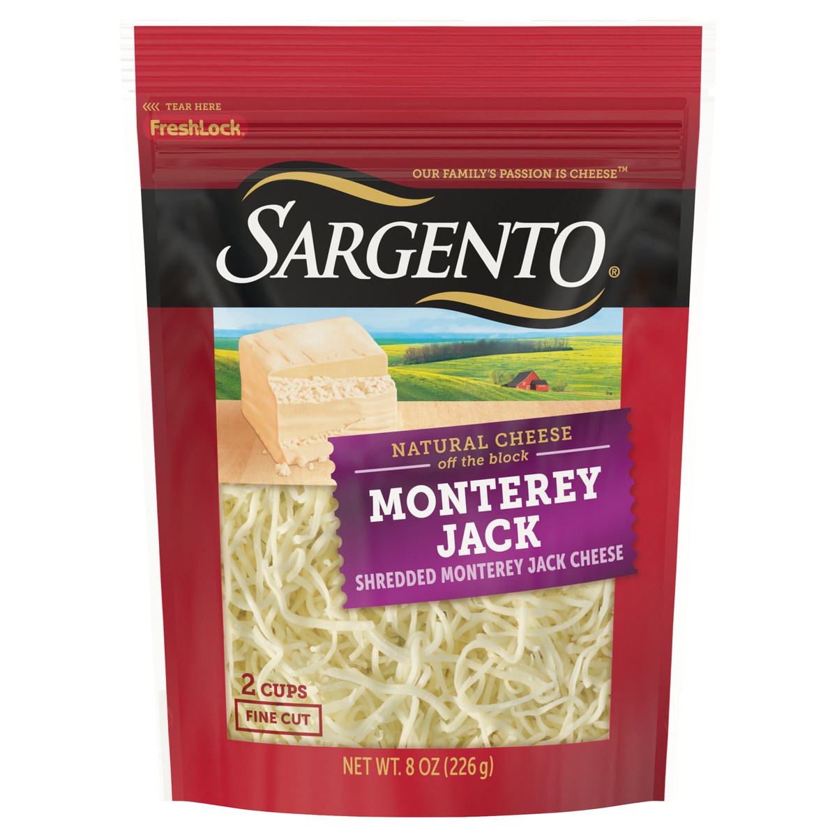 slide 1 of 9, Sargento Off The Block Fine Cut Shredded Monterey Jack Cheese, 8 oz