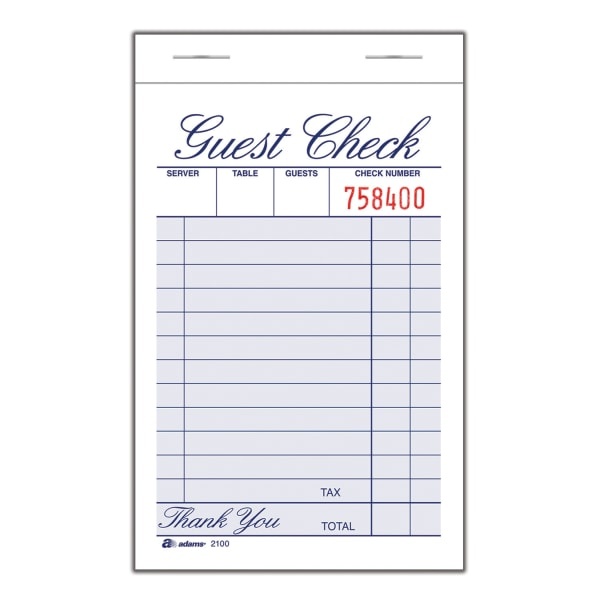 slide 1 of 2, Adams Guest Check Books, 1-Part, 100 ct