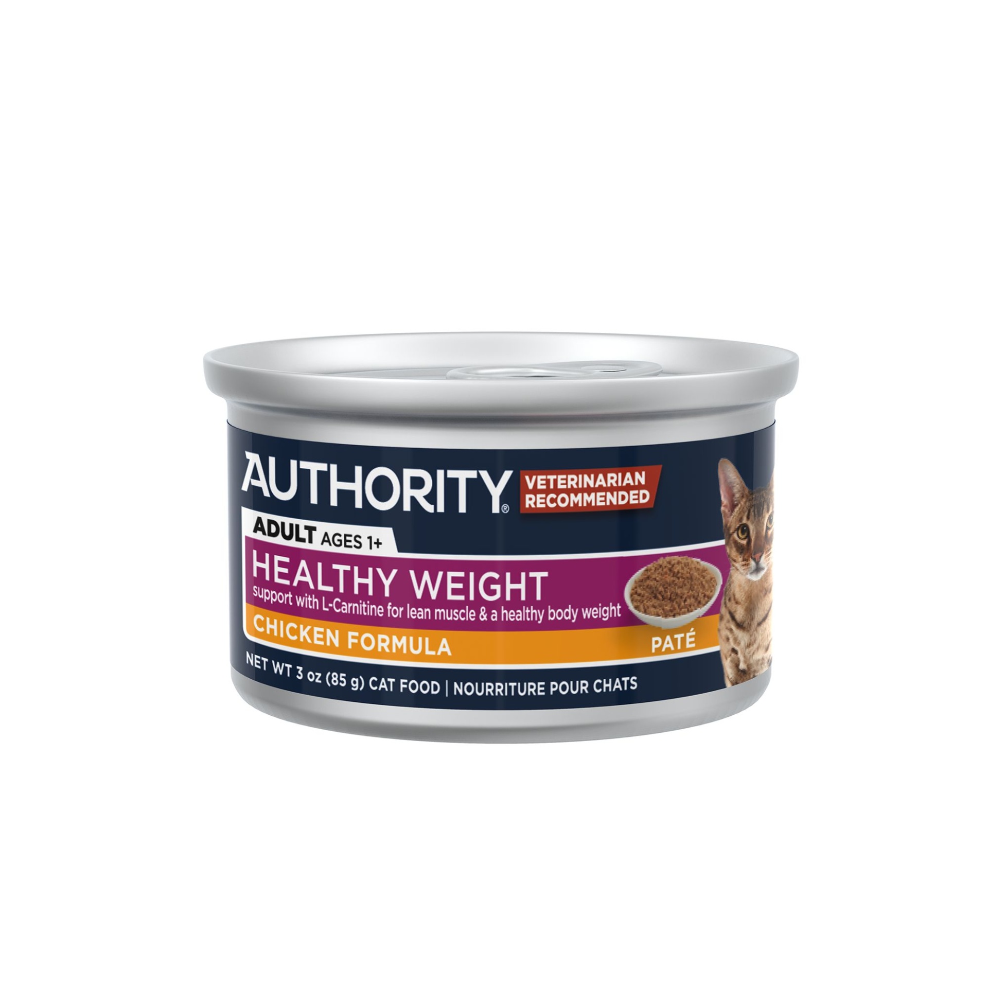 slide 1 of 1, Authority Weight Management Cat Wet Food, Pate, With-Grain, 3 oz
