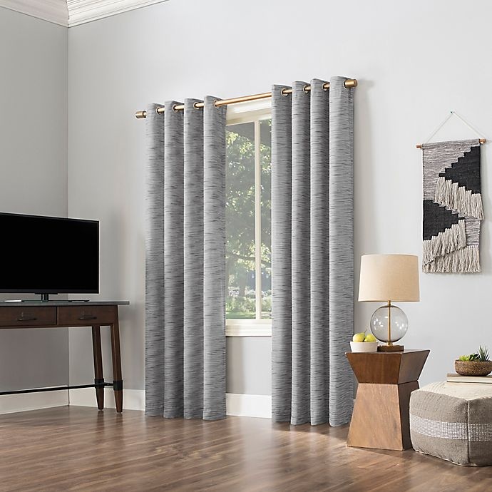 slide 5 of 9, Sun Zero Kamali Textured Strie Thermal Extreme Blackout Curtain - Gray (Single), 96 in