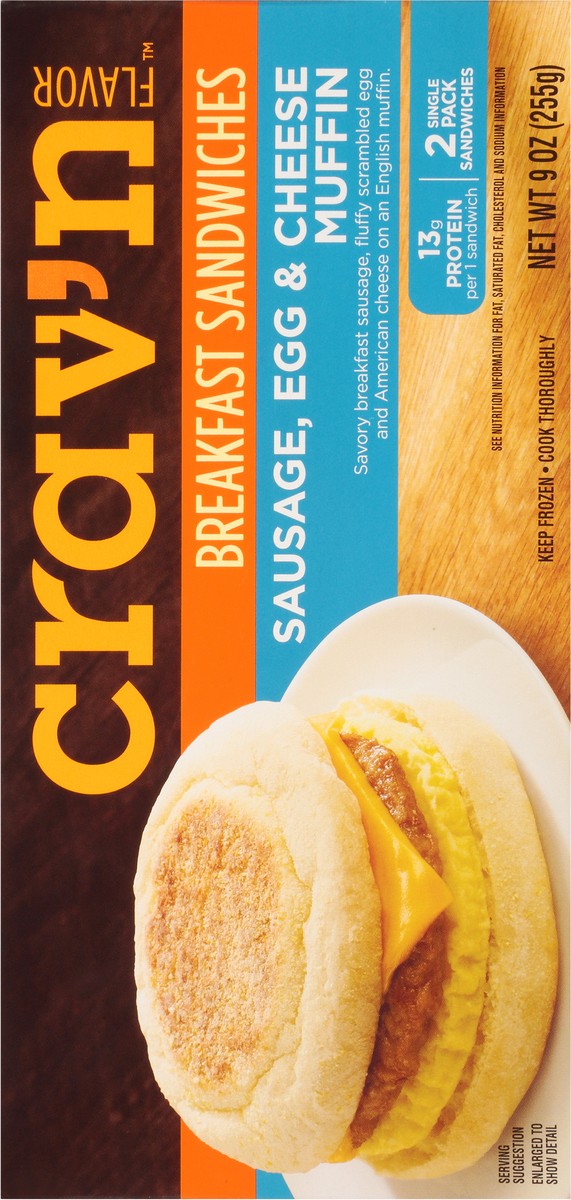slide 12 of 19, Crav'n Flavor Sausage, Egg & Cheese Muffin Breakfast Sandwiches Single Pack 2 ea, 2 ct