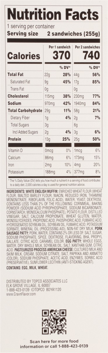 slide 6 of 19, Crav'n Flavor Sausage, Egg & Cheese Muffin Breakfast Sandwiches Single Pack 2 ea, 2 ct