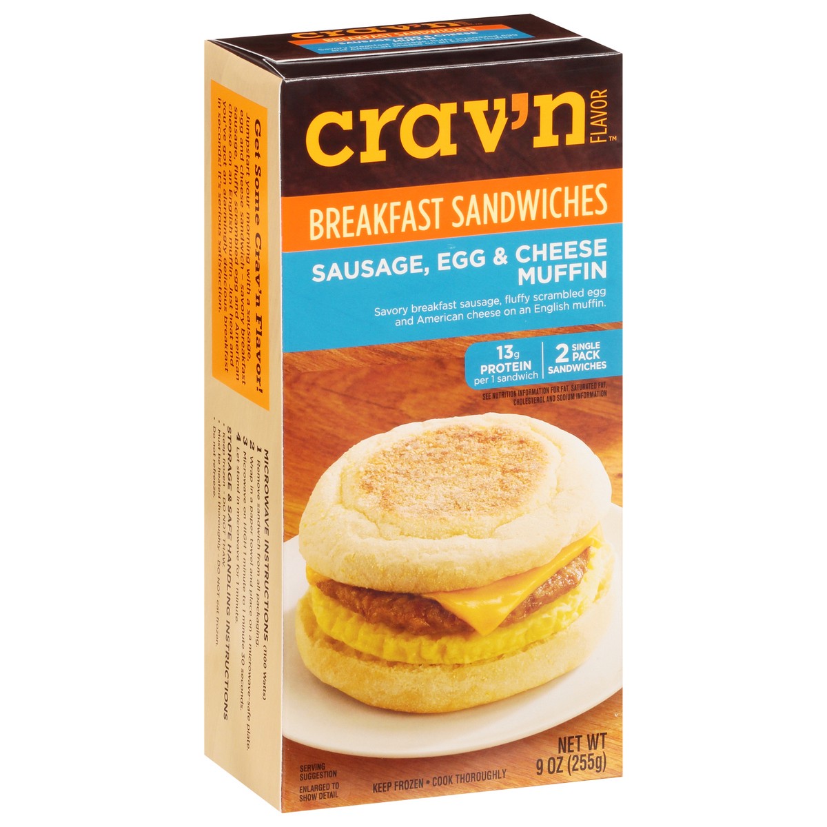 slide 5 of 19, Crav'n Flavor Sausage, Egg & Cheese Muffin Breakfast Sandwiches Single Pack 2 ea, 2 ct