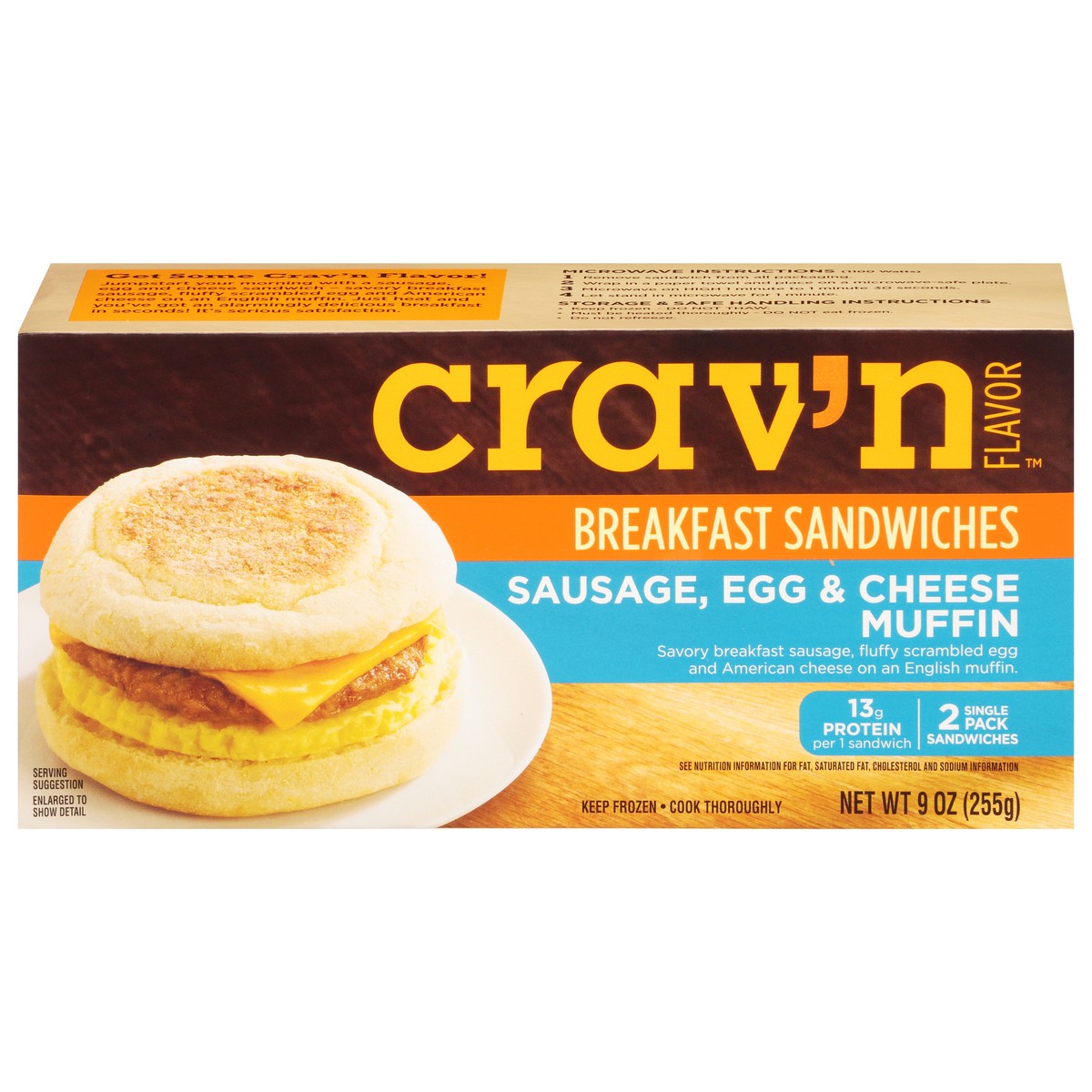 slide 10 of 19, Crav'n Flavor Sausage, Egg & Cheese Muffin Breakfast Sandwiches Single Pack 2 ea, 2 ct