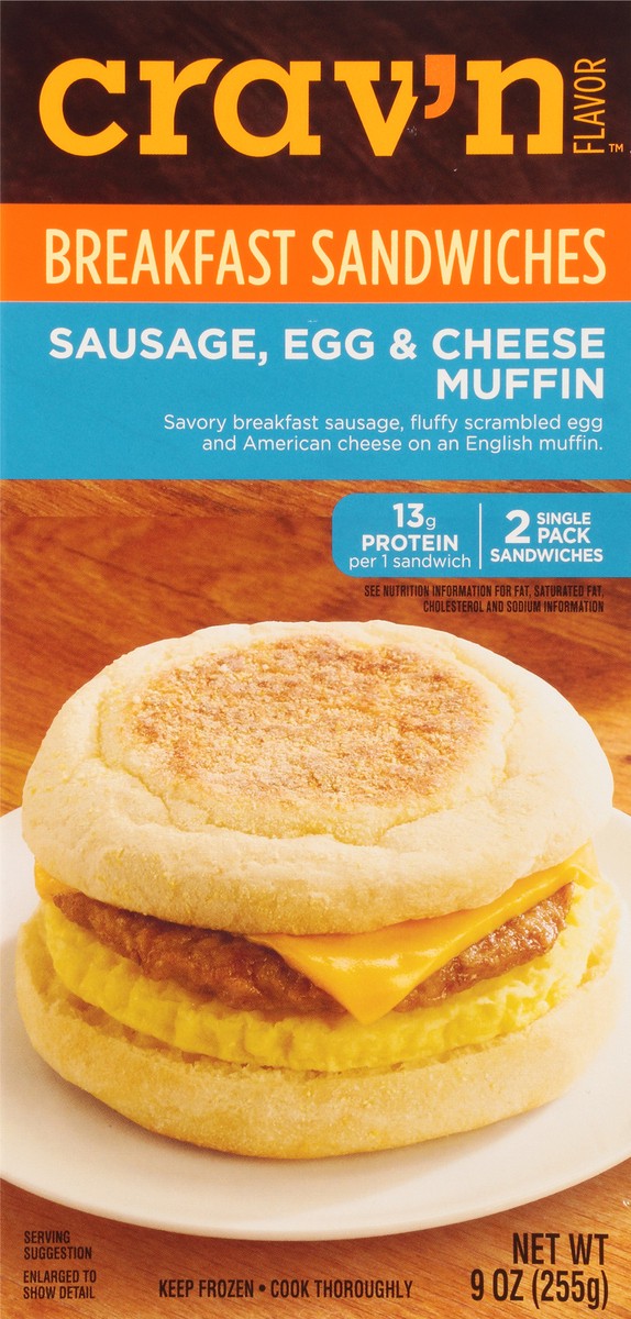 slide 16 of 19, Crav'n Flavor Sausage, Egg & Cheese Muffin Breakfast Sandwiches Single Pack 2 ea, 2 ct