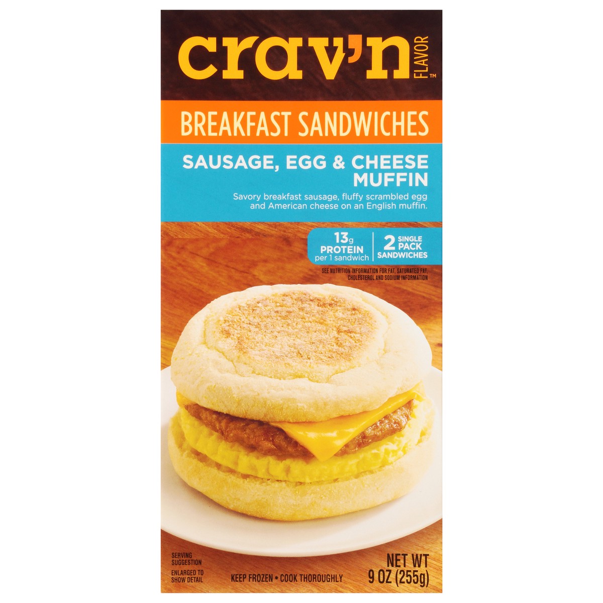 slide 3 of 19, Crav'n Flavor Sausage, Egg & Cheese Muffin Breakfast Sandwiches Single Pack 2 ea, 2 ct