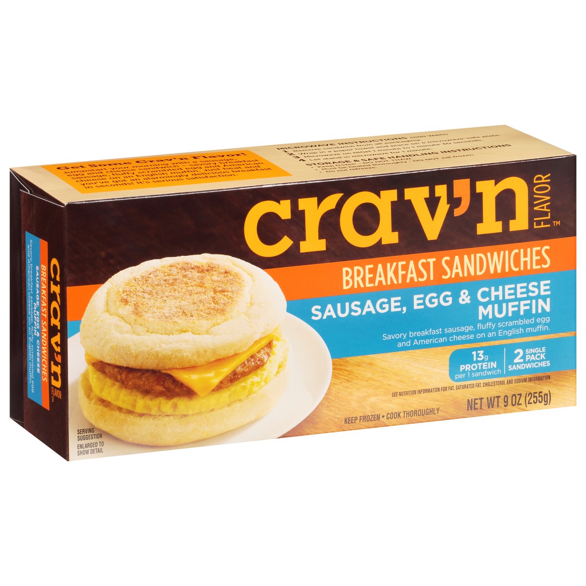 slide 9 of 19, Crav'n Flavor Sausage, Egg & Cheese Muffin Breakfast Sandwiches Single Pack 2 ea, 2 ct