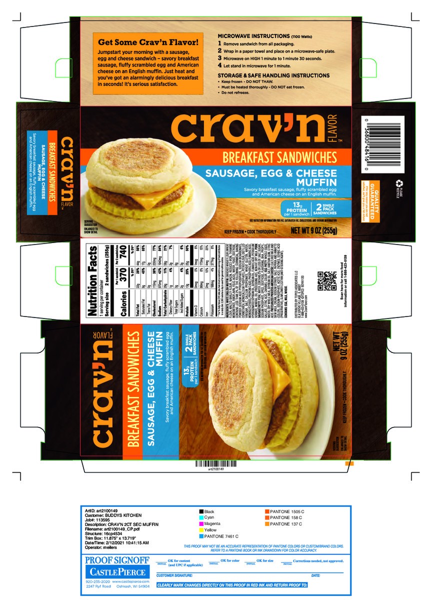 slide 19 of 19, Crav'n Flavor Sausage, Egg & Cheese Muffin Breakfast Sandwiches Single Pack 2 ea, 2 ct