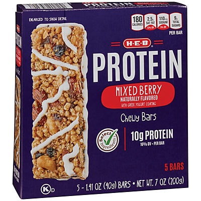 slide 1 of 1, H-E-B Select Ingredients Protein Mixed Berry Chewy Bars, 5 ct