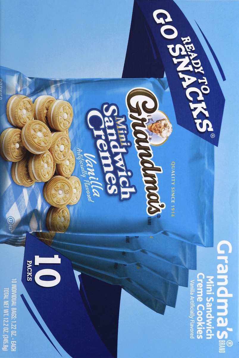 slide 3 of 5, Grandma's Ready to Go Snacks Mini Sandwich Cremes Vanilla Cookies, 10 ct; 1.22 oz