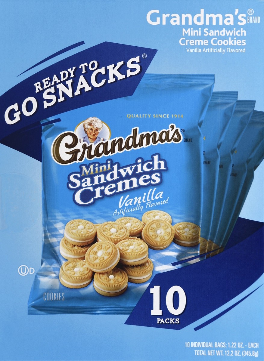 slide 4 of 5, Grandma's Ready to Go Snacks Mini Sandwich Cremes Vanilla Cookies, 10 ct; 1.22 oz