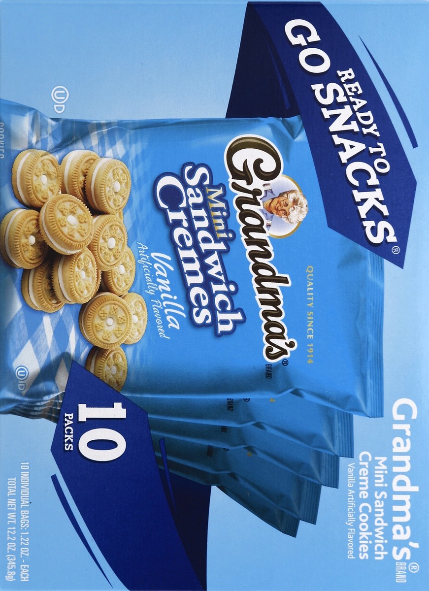 slide 5 of 5, Grandma's Ready to Go Snacks Mini Sandwich Cremes Vanilla Cookies, 10 ct; 1.22 oz