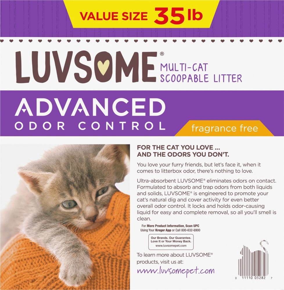 slide 5 of 6, Luvsome Advanced Odor Control Fragrance Free Multicat Scoopable Litter, 35 lb