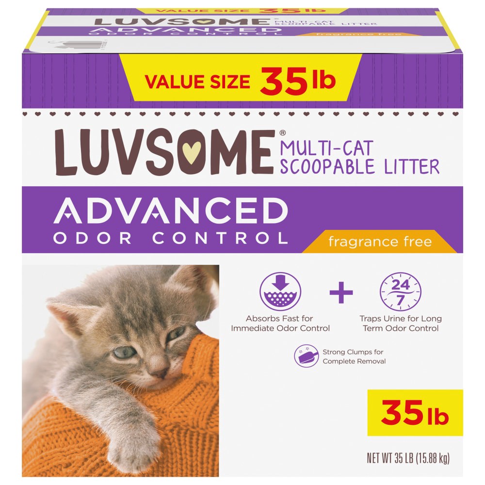 slide 1 of 1, Luvsome Advanced Odor Control Fragrance Free Multicat Scoopable Litter, 35 lb