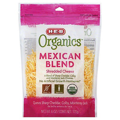 slide 1 of 1, H-E-B Organics Mexican Blend Shredded Cheese, 6 oz