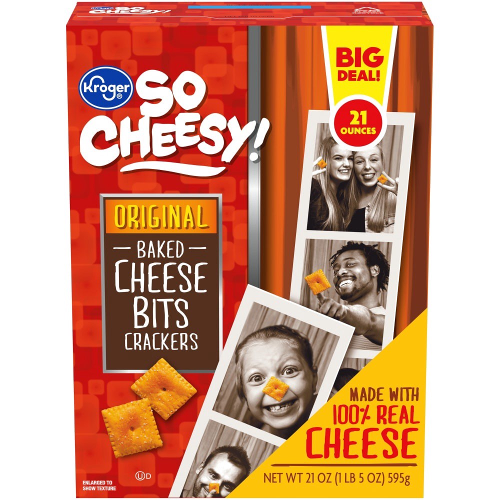 slide 2 of 3, Kroger So Cheesy! Original Baked Cheese Bits Crackers, 21 oz