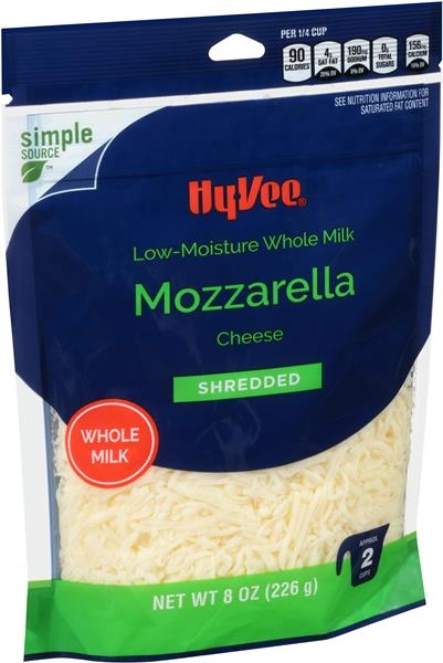 slide 1 of 1, Hy-vee Mozzarella Low-moisture Whole Milk Shredded Cheese, 8 oz
