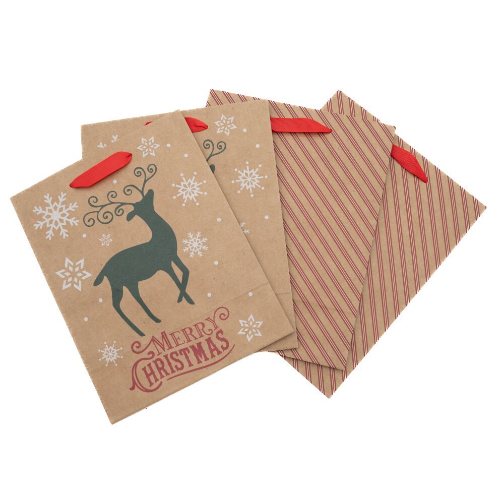 slide 2 of 3, Holiday Home® Assorted Kraft Gift Bags - Stag/Stripe, 4 ct