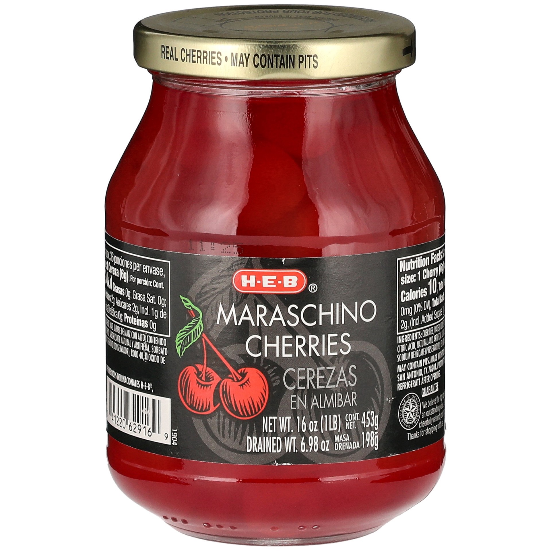 slide 1 of 1, H-E-B Red Maraschino Cherries, 16 oz