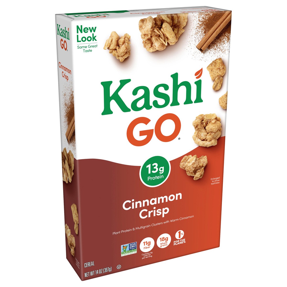 slide 3 of 8, Kashi GO Cold Breakfast Cereal, Vegan Protein, Fiber Cereal, Cinnamon Crisp, 14oz Box, 1 Box, 14 oz
