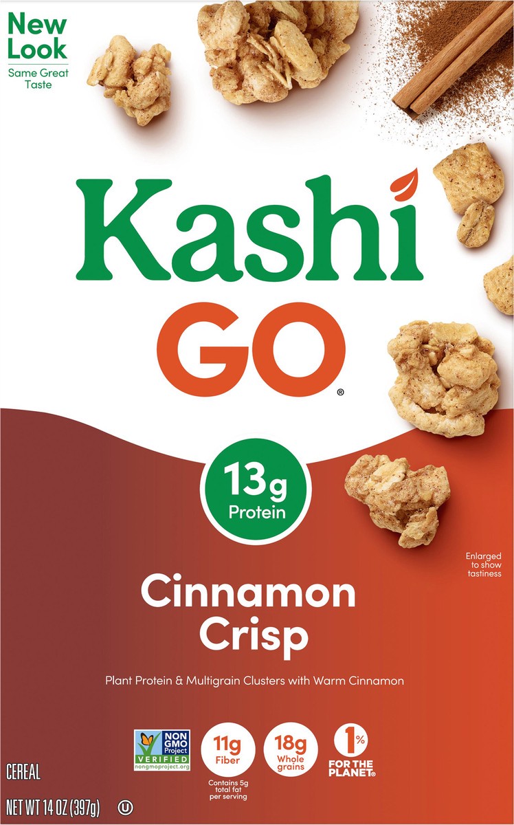 slide 6 of 8, Kashi GO Cold Breakfast Cereal, Vegan Protein, Fiber Cereal, Cinnamon Crisp, 14oz Box, 1 Box, 14 oz