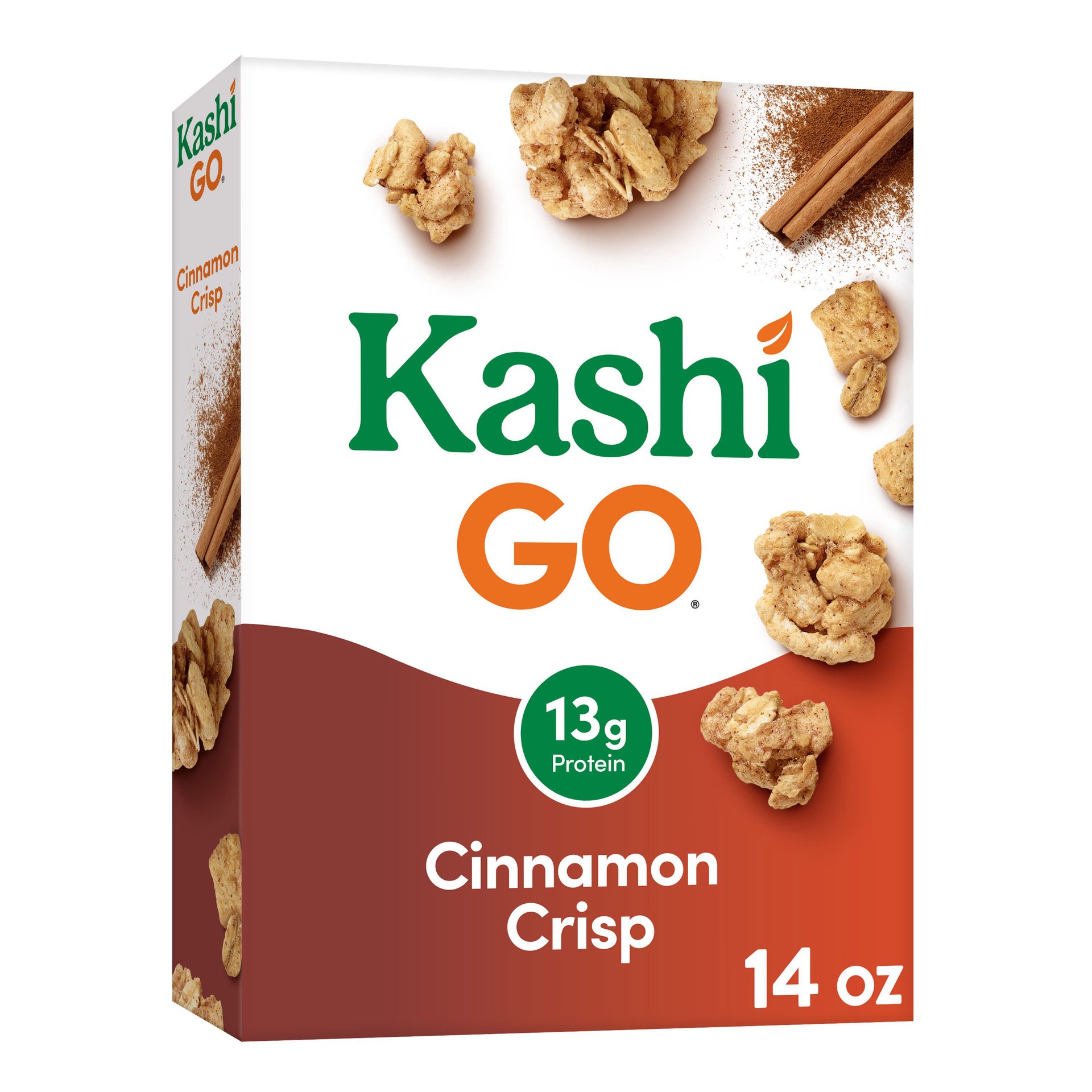 slide 1 of 8, Kashi GO Cold Breakfast Cereal, Vegan Protein, Fiber Cereal, Cinnamon Crisp, 14oz Box, 1 Box, 14 oz