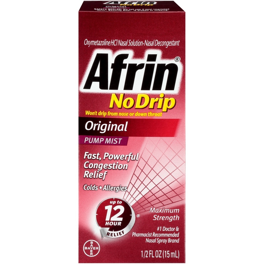 slide 1 of 1, Afrin No Drip Original Pump Mist Nasal Spray, 0.5 fl oz