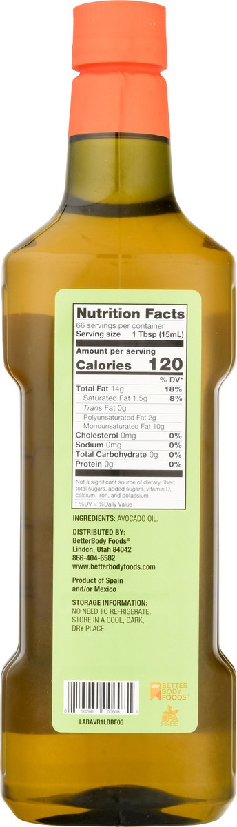 slide 7 of 14, BetterBody Foods Better Body Foods Naturally Blended Avocado Oil, 33.8 fl oz