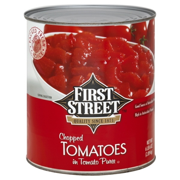 slide 1 of 1, First Street Chopped Tomatoes, 102 oz