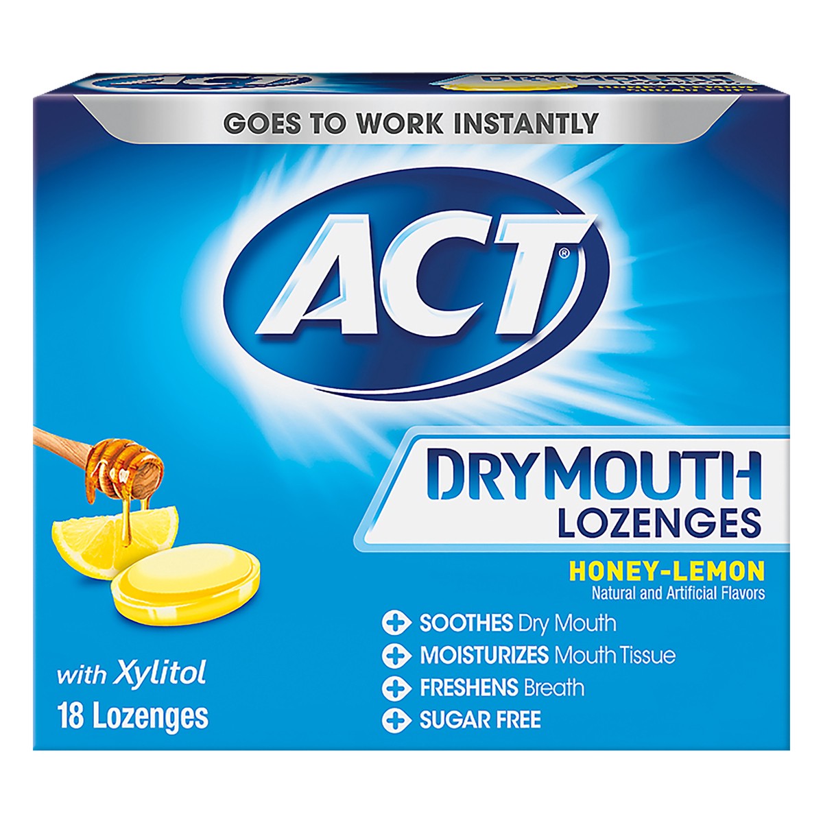 slide 1 of 6, ACT Dry Mouth Honey-Lemon Lozenges 18 ea, 18 ct