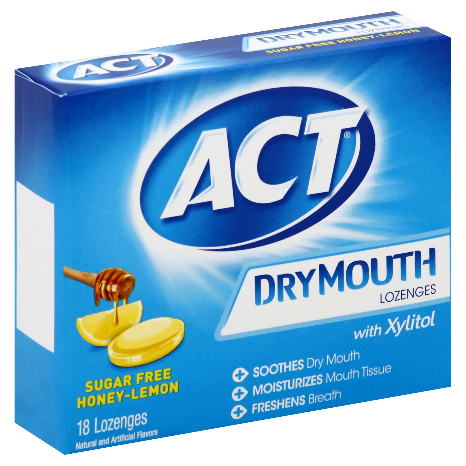 slide 1 of 1, ACT Dry Mouth Lozenges Honey Lemon, 18 ct