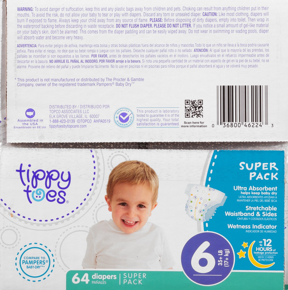 slide 4 of 8, Tippy Toes Diapers, 6 (35+ lb), Super Pack, 64 ct