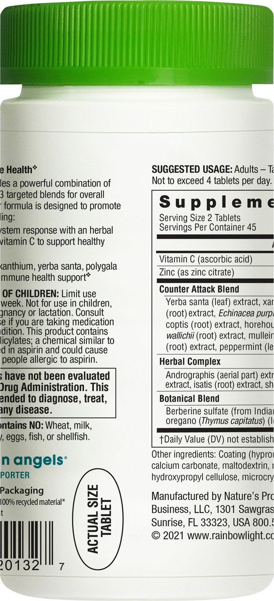 Rainbow Light Counter Attack Immune Support, Dietary Supplement Provides  Immune Support, With Vitamin C, Zinc and 3 Targeted Herbal Blends, Vegan  and