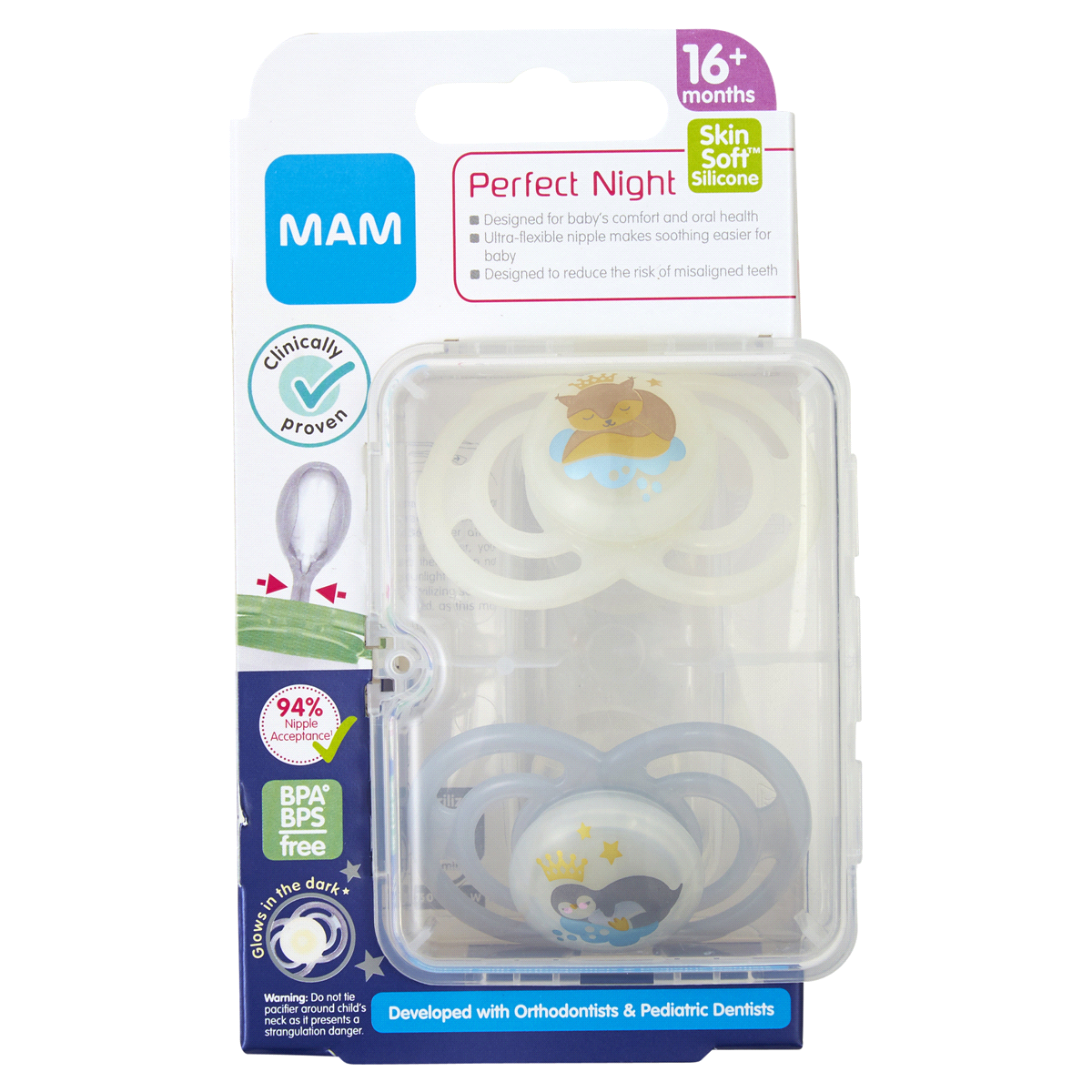 slide 1 of 5, Mam Pacifier Perfect 16+ Night, 2 ct